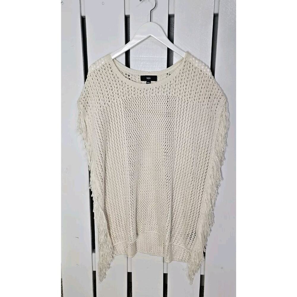 Mossimo Cream Sleeveless Open Knit Fringe Poncho XXL‎ Beach Festival Pool Fall